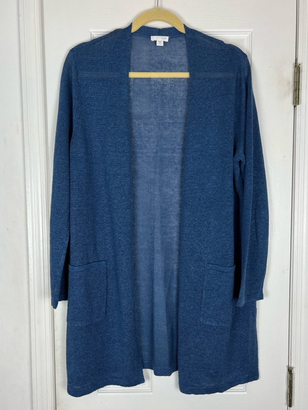 J. Jill Linen Duster Cardigan Lightweight Knit Sweater Sz L Petite Open Front